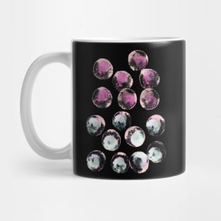 Simple abstract background with bubbles, confetti. Blue, pink rainbow watercolor dots (circles) on black. Perfect for greeting card, postcard, poster, logo, textile, fabric, packaging, wrapping paper. Mug